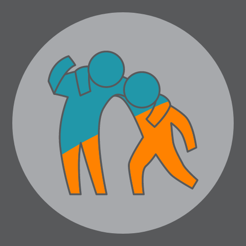 Clipart image of one stick figure helping another walk.