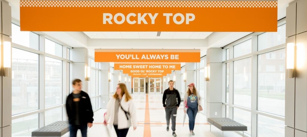 Students walking through the Rocky Top hallway in the Student Union